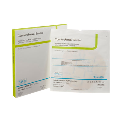 ComfortFoam Border Silicone Adhesive with Border Silicone Foam Dressing, 9 x 9 Inch - (9 X 9 Inch / Each) ComfortFoam Border Silicone Adhesive with Border Silicone Foam Dressing, 9 x 9 Inch - (9 X 9 Inch / Each)