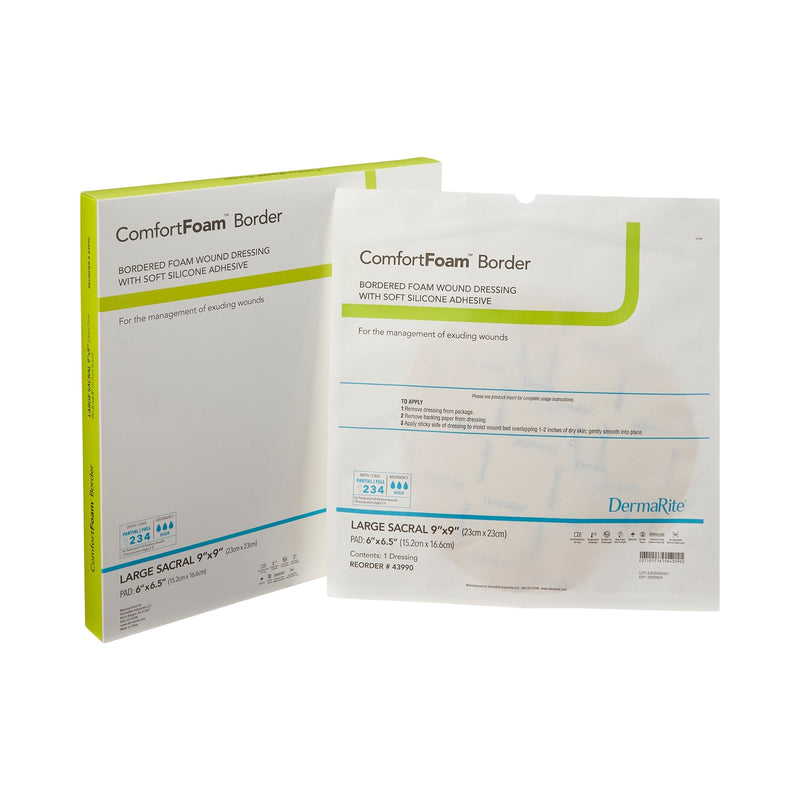 ComfortFoam Border Silicone Adhesive with Border Silicone Foam Dressing, 9 x 9 Inch - (9 X 9 Inch / Each) ComfortFoam Border Silicone Adhesive with Border Silicone Foam Dressing, 9 x 9 Inch - (9 X 9 Inch / Each)