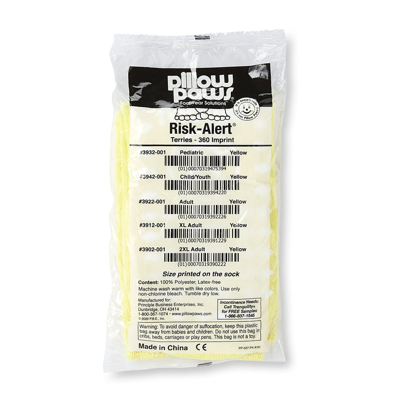 Pillow Paws Yellow Risk Alert Terries Slipper Socks, XL Adult -Case of 48 Pillow Paws Yellow Risk Alert Terries Slipper Socks, XL Adult -Case of 48