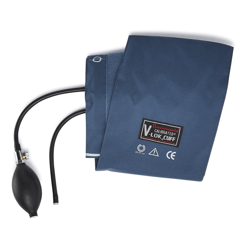 W.A. Baum Calibrated V-Lok Blood Pressure Cuff and Bulb, Adult, Blue, Arm, Medium, 25-35 cm -Each W.A. Baum Calibrated V-Lok Blood Pressure Cuff and Bulb, Adult, Blue, Arm, Medium, 25-35 cm -Each