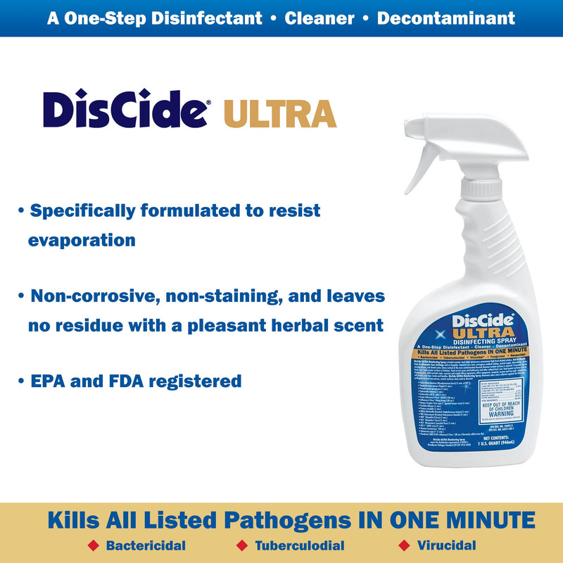 DisCide Ultra Quaternary Based Surface Disinfectant Cleaner, 1 qt. -Each DisCide Ultra Quaternary Based Surface Disinfectant Cleaner, 1 qt. -Each