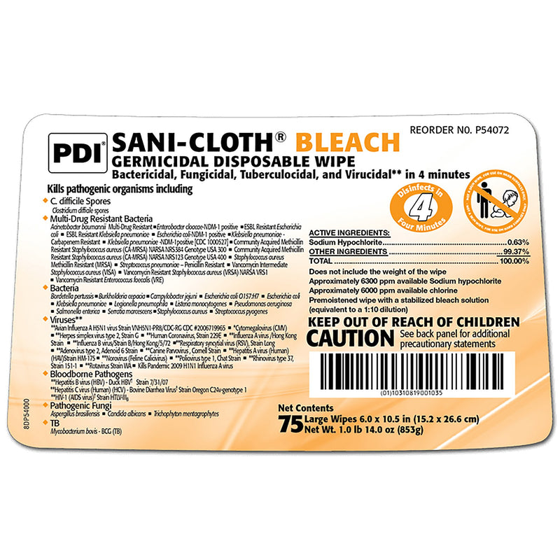 Sani-Cloth Surface Disinfectant Cleaner Bleach Wipe, 75 Wipes per Canister -Can of 1 Sani-Cloth Surface Disinfectant Cleaner Bleach Wipe, 75 Wipes per Canister -Can of 1