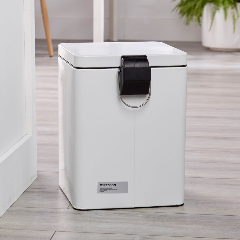McKesson Trash Can With Plastic Liner, Square, Steel, Step-On, 20 QT, White -Each McKesson Trash Can With Plastic Liner, Square, Steel, Step-On, 20 QT, White -Each