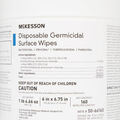 McKesson Surface Disinfectant Wipes, Large Canister -Box of 1 McKesson Surface Disinfectant Wipes, Large Canister -Box of 1