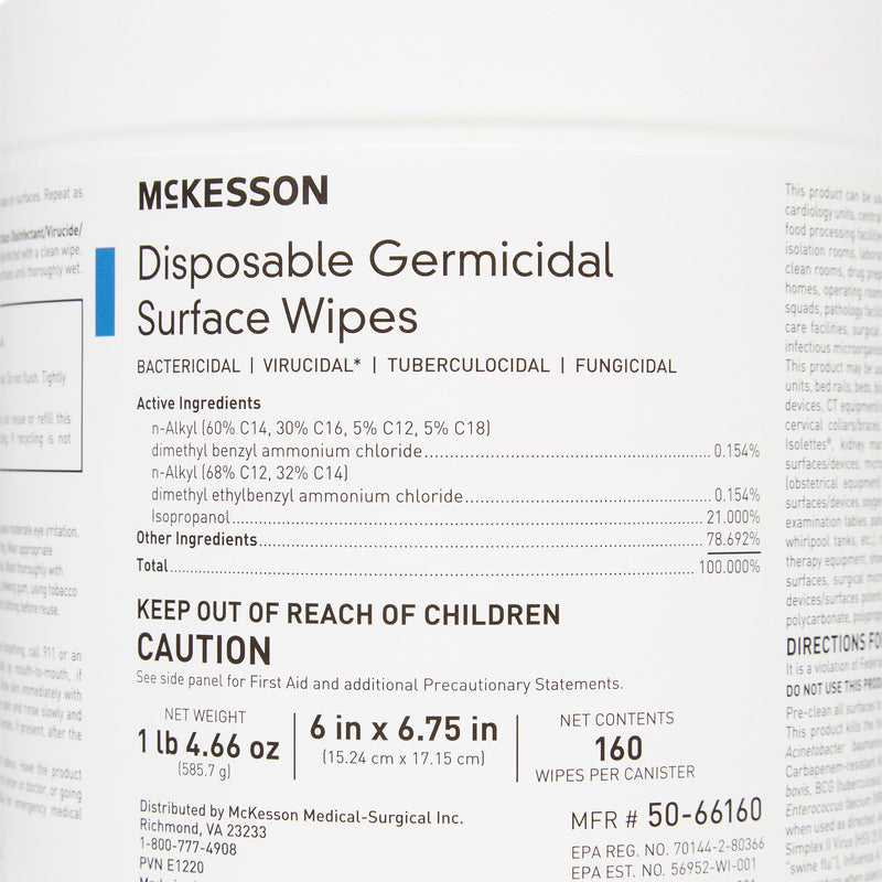 McKesson Surface Disinfectant Wipes, Large Canister -Box of 1 McKesson Surface Disinfectant Wipes, Large Canister -Box of 1