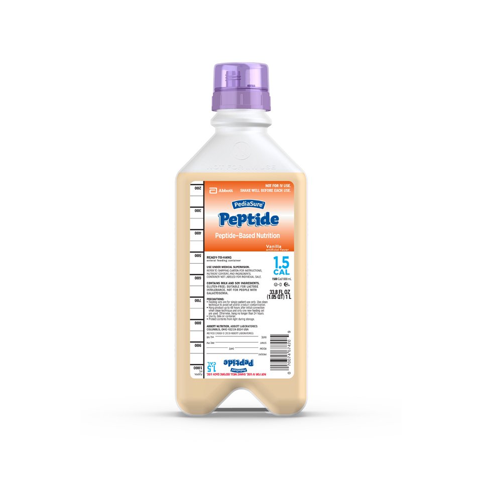 PediaSure Peptide 1.5 Cal Pediatric Ready to Use Oral Supplement / Tube Feeding Formula - 1143671_CS - 1 PediaSure Peptide 1.5 Cal Pediatric Ready to Use Oral Supplement / Tube Feeding Formula, Vanilla, 33.8 oz. Bottle -Each