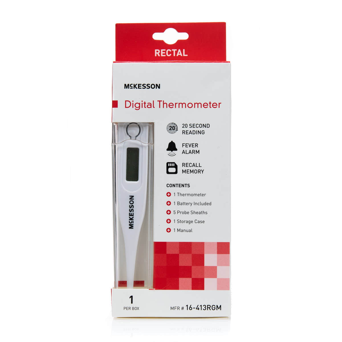 McKesson Rectal Digital Thermometer, Red -Each McKesson Rectal Digital Thermometer, Red -Each