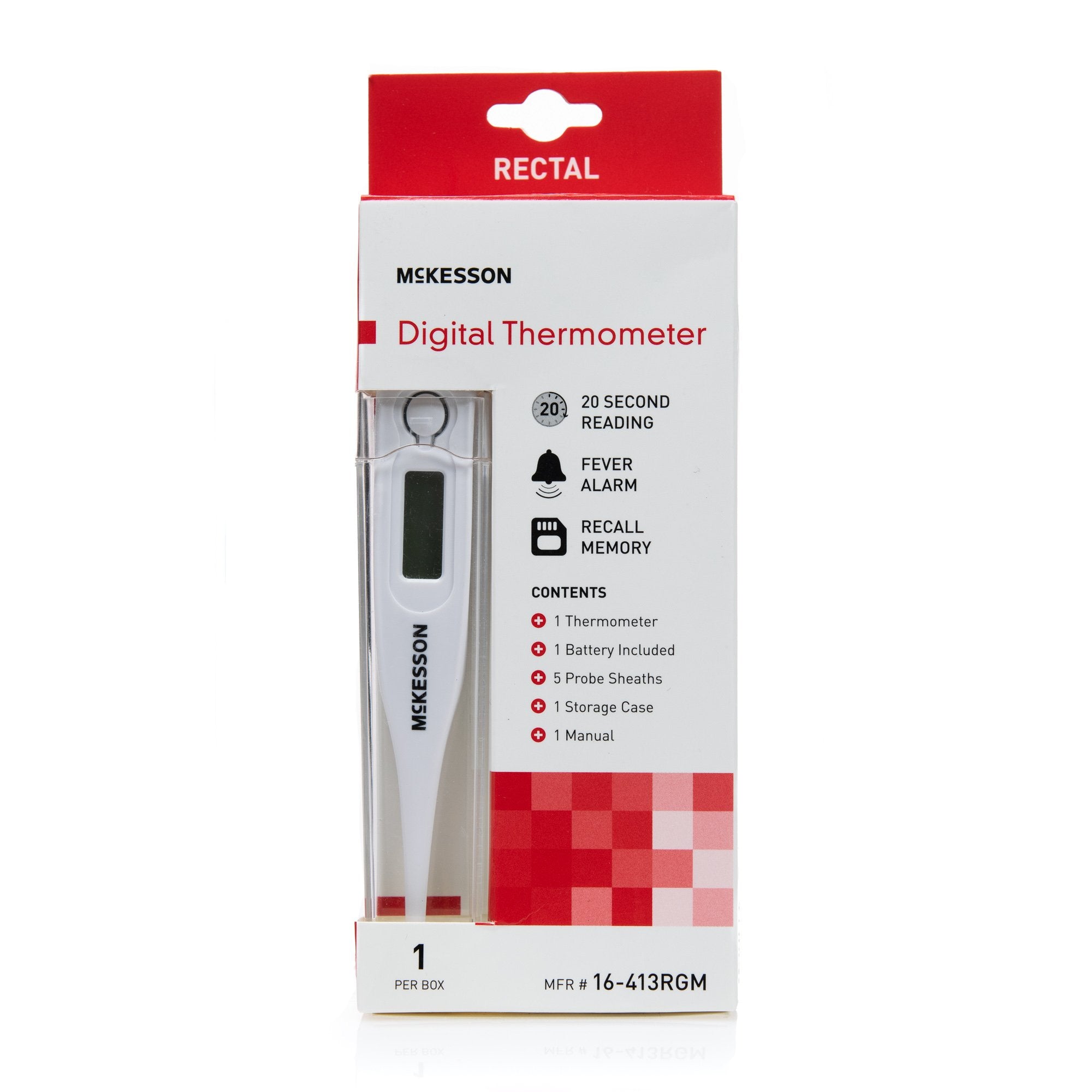 McKesson Rectal Digital Thermometer, Red -Each McKesson Rectal Digital Thermometer, Red -Each