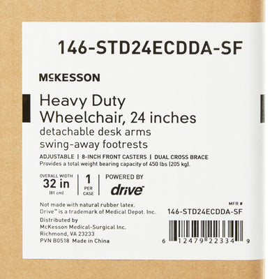 McKesson Bariatric Wheelchair with Swing-Away Footrest, 24-Inch Seat Width -Each McKesson Bariatric Wheelchair with Swing-Away Footrest, 24-Inch Seat Width -Each