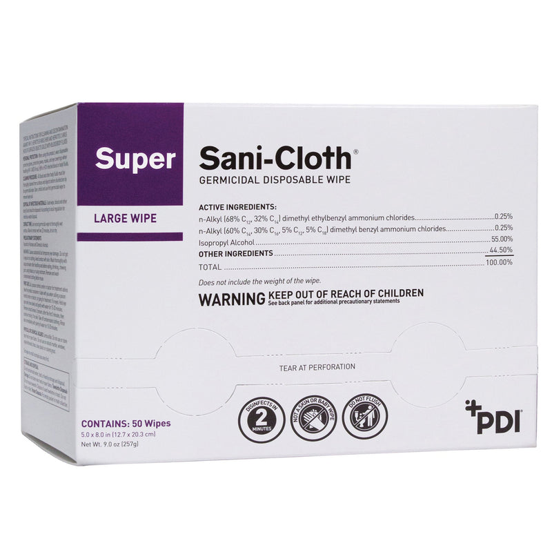 Super Sani-Cloth Surface Disinfectant Wipe, Individual Wipe -Box of 50 Super Sani-Cloth Surface Disinfectant Wipe, Individual Wipe -Box of 50