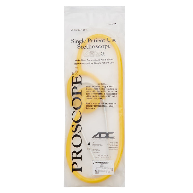 Proscope Disposable Stethoscope, Binaural, Yellow, 22" -Case of 50 Proscope Disposable Stethoscope, Binaural, Yellow, 22" -Case of 50