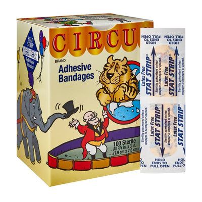 American White Cross Stat Strip Circus Kid Design Adhesive Strips - 296235_BX - 1 American White Cross Stat Strip Circus Kid Design Adhesive Strips - 296235_BX - 1