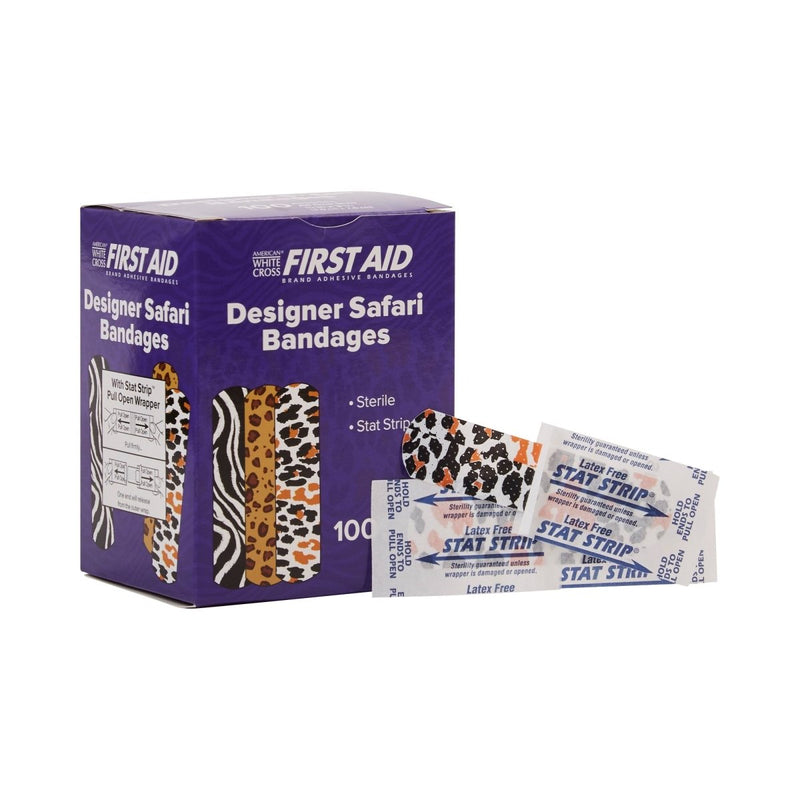 American White Cross Stat Strip Designer Safari Adhesive Strips - 875162_BX - 1 American White Cross Stat Strip Designer Safari Adhesive Strips - 875162_BX - 1
