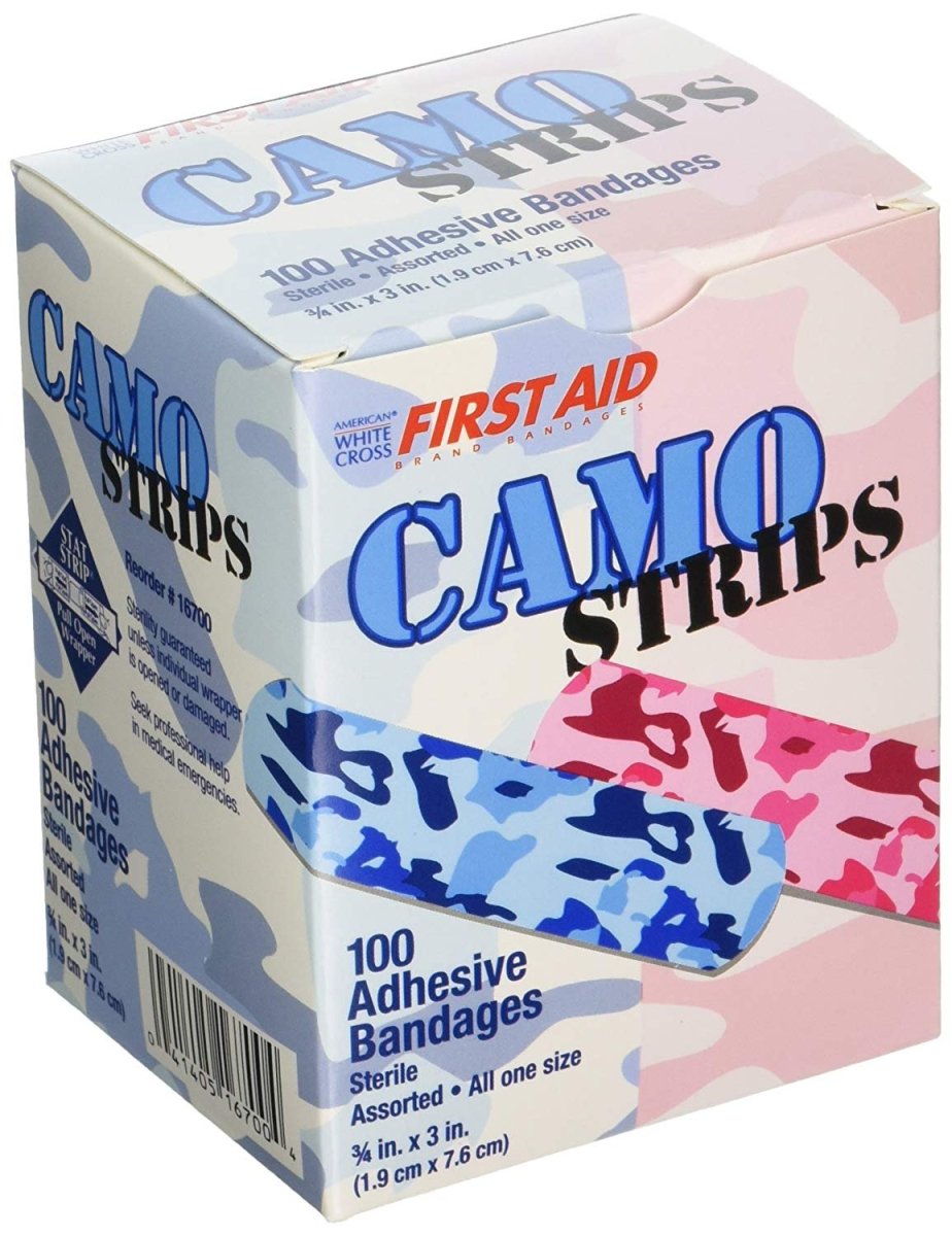 American White Cross Stat Strip Kid Design (Blue / Pink Camo) Adhesive Strips - 1099738_BX - 1 American White Cross Stat Strip Kid Design (Blue / Pink Camo) Adhesive Strips - 1099738_BX - 1