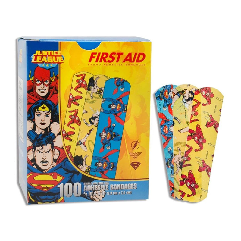 American White Cross Stat Strip Superman/Wonder Woman/Flash Kid Design Adhesive Strips - 928131_BX - 1 American White Cross Stat Strip Superman/Wonder Woman/Flash Kid Design Adhesive Strips - 928131_BX - 1
