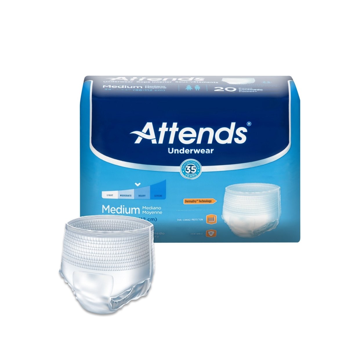 Attends Adult Moderate Absorbent Underwear, White -Unisex - 761659_CS - 1 Attends Adult Moderate Absorbent Underwear, White -Unisex - 761659_CS - 1