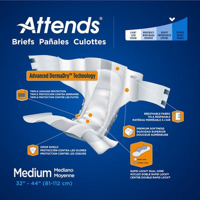 Attends Briefs, Adult, Heavy Absorbency, Disposable, White -Unisex - 955304_BG - 8 Attends Briefs, Adult, Heavy Absorbency, Disposable, White -Unisex - 955304_BG - 8