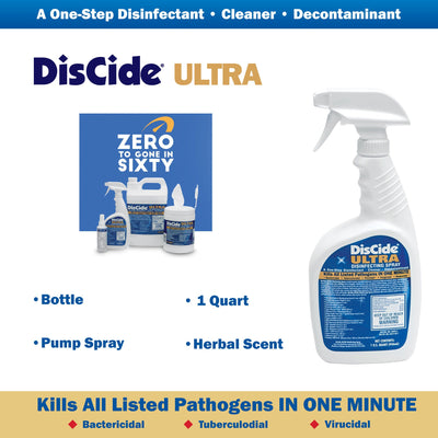 DisCide Ultra Quaternary Based Surface Disinfectant Cleaner, 1 qt. -Each DisCide Ultra Quaternary Based Surface Disinfectant Cleaner, 1 qt. -Each