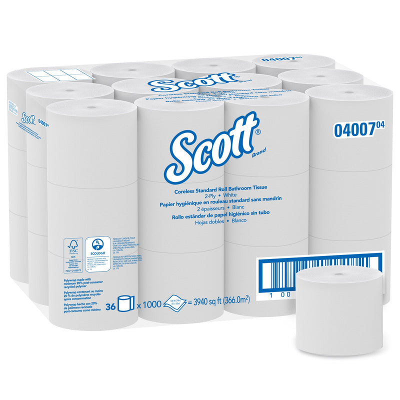 Scott Essential Toilet Tissue, 2-Ply, Standard Size, Coreless Roll -Case of 36 Scott Essential Toilet Tissue, 2-Ply, Standard Size, Coreless Roll -Case of 36