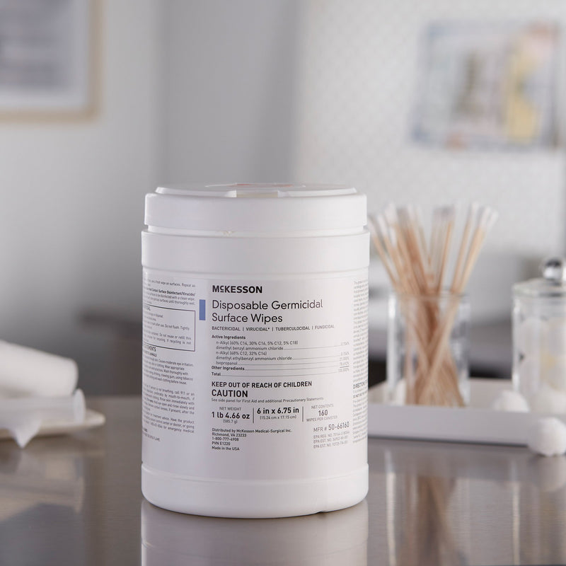 McKesson Surface Disinfectant Wipes, Large Canister -Box of 1 McKesson Surface Disinfectant Wipes, Large Canister -Box of 1