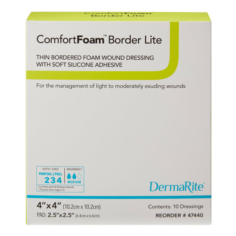 ComfortFoam Border Lite Silicone Adhesive with Border Thin Silicone Foam Dressing - (4 X 4 Inch / Each) ComfortFoam Border Lite Silicone Adhesive with Border Thin Silicone Foam Dressing - (4 X 4 Inch / Each)
