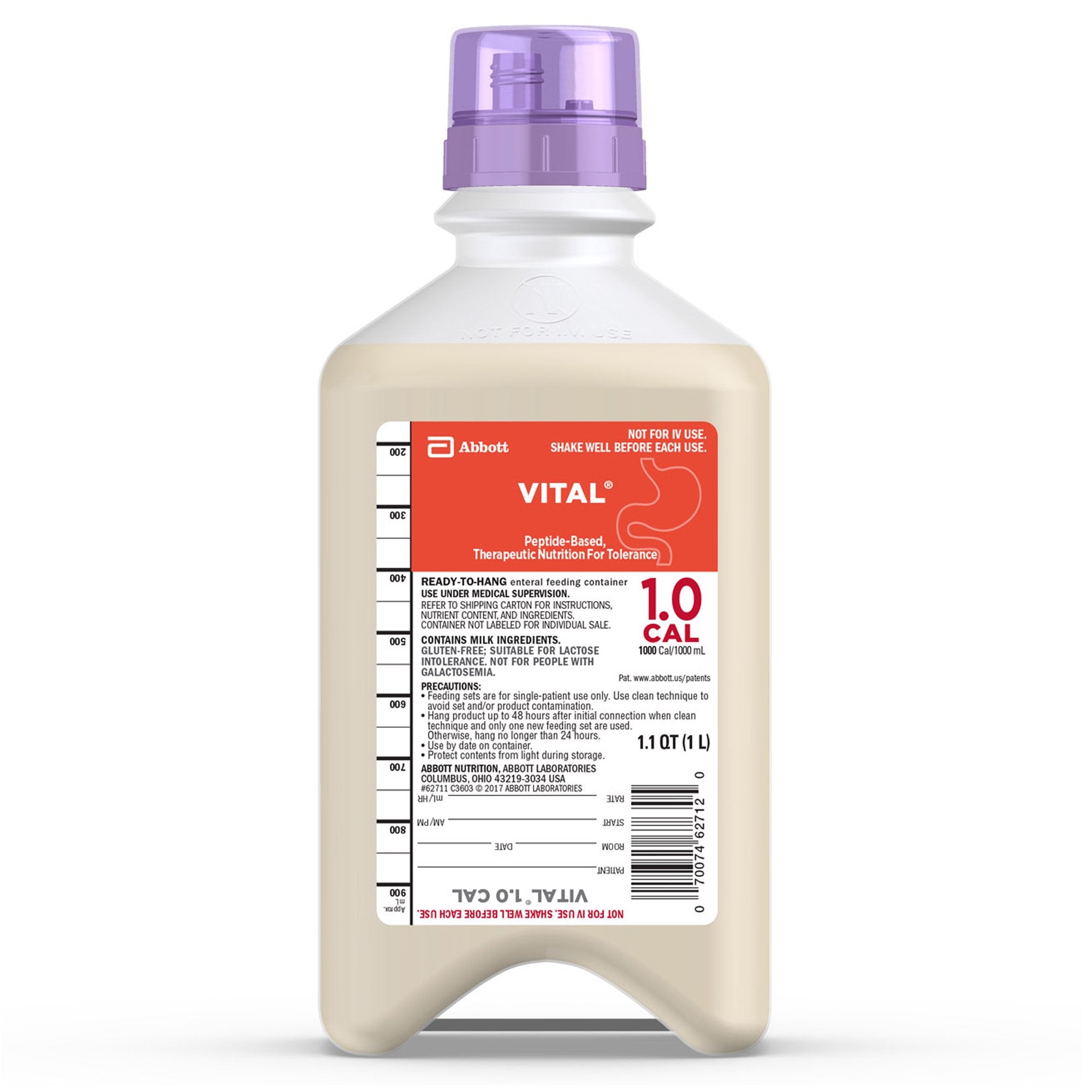 Vital 1.0 Cal Ready to Hang Tube Feeding Formula, Vanilla, 33.8 oz. Bottle -Each Vital 1.0 Cal Ready to Hang Tube Feeding Formula, Vanilla, 33.8 oz. Bottle -Each