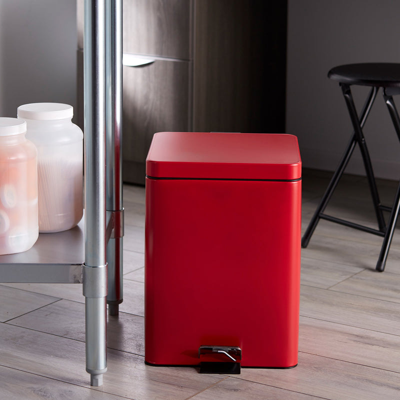 McKesson Trash Can with Plastic Liner, Square, Steel, Step-On, 20 QT, Red -Each McKesson Trash Can with Plastic Liner, Square, Steel, Step-On, 20 QT, Red -Each