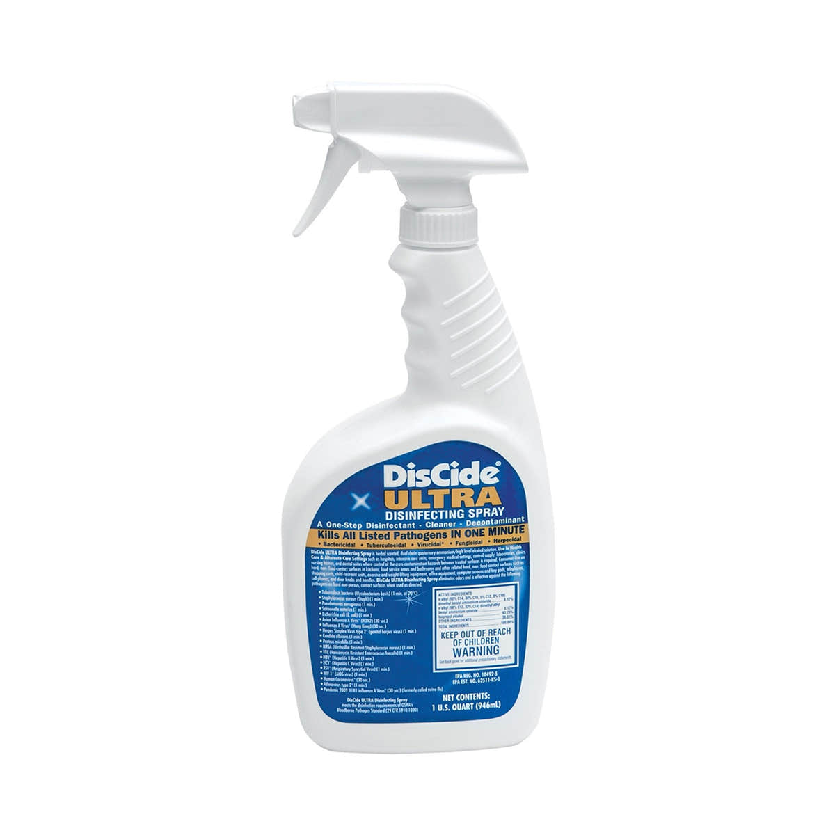 DisCide Ultra Quaternary Based Surface Disinfectant Cleaner, 1 gal.. -Each DisCide Ultra Quaternary Based Surface Disinfectant Cleaner, 1 qt. -Each