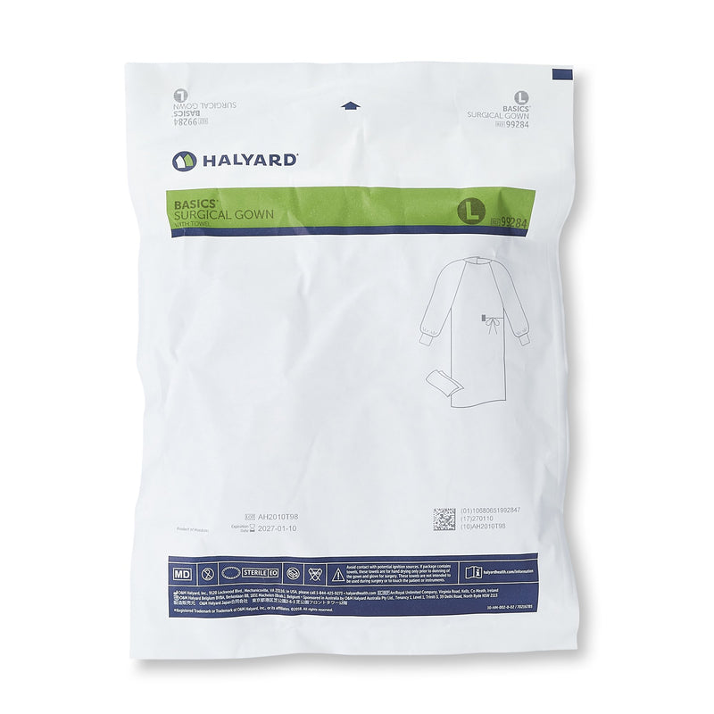 Halyard Basics Non-Reinforced Surgical Gown with Towel, Large -Case of 20 Halyard Basics Non-Reinforced Surgical Gown with Towel, Large -Case of 20
