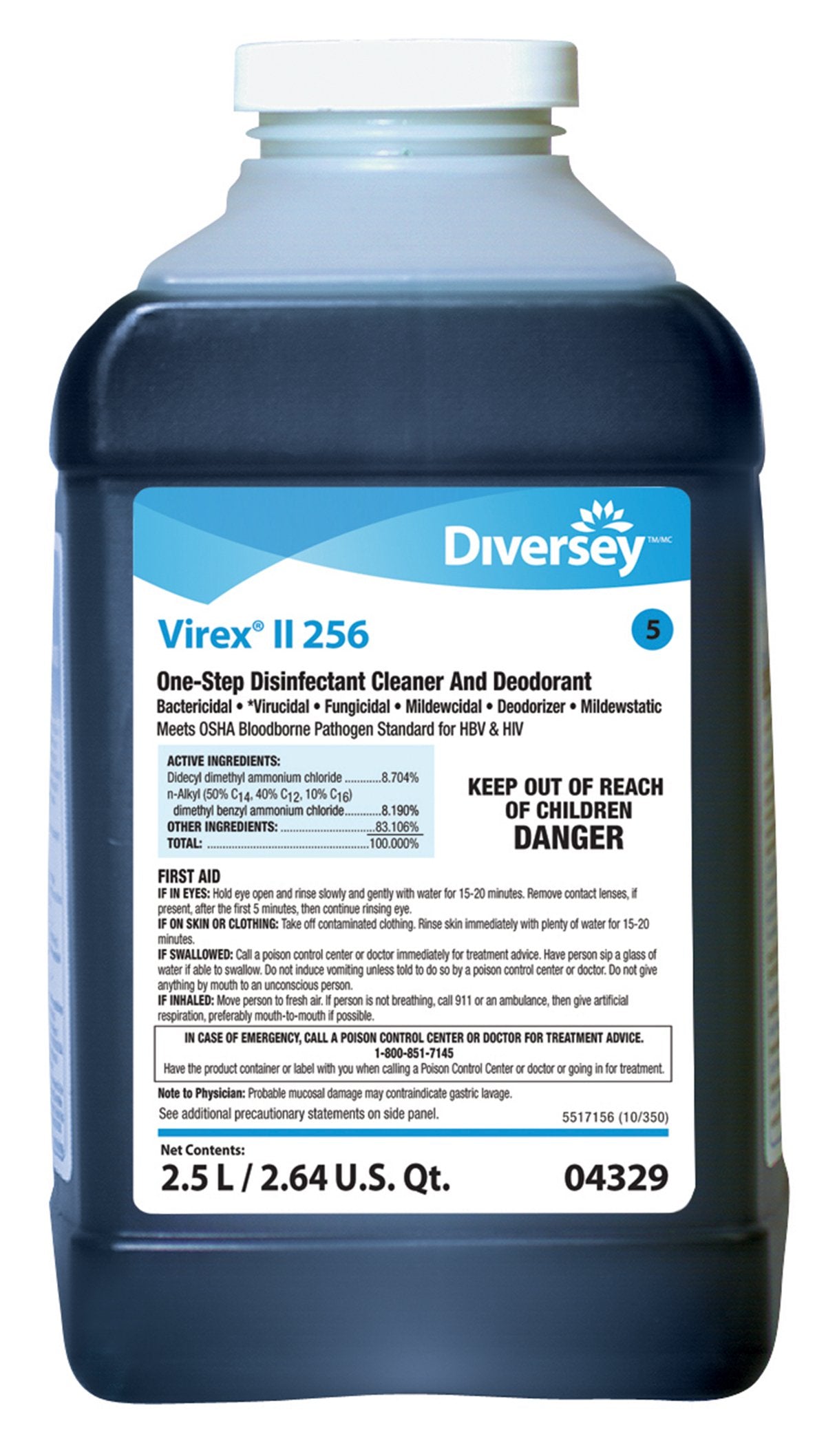 Diversey Virex II 256 Surface Disinfectant Concentrate, 2.5 liter -Case of 2 Diversey Virex II 256 Surface Disinfectant Concentrate, 2.5 liter -Case of 2