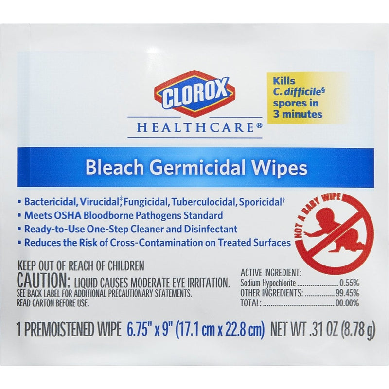Clorox Healthcare Bleach Germicidal Wipes, Individual Packets - 996100_CS - 12 Clorox Healthcare Bleach Germicidal Wipes, Individual Packets - 996100_CS - 12
