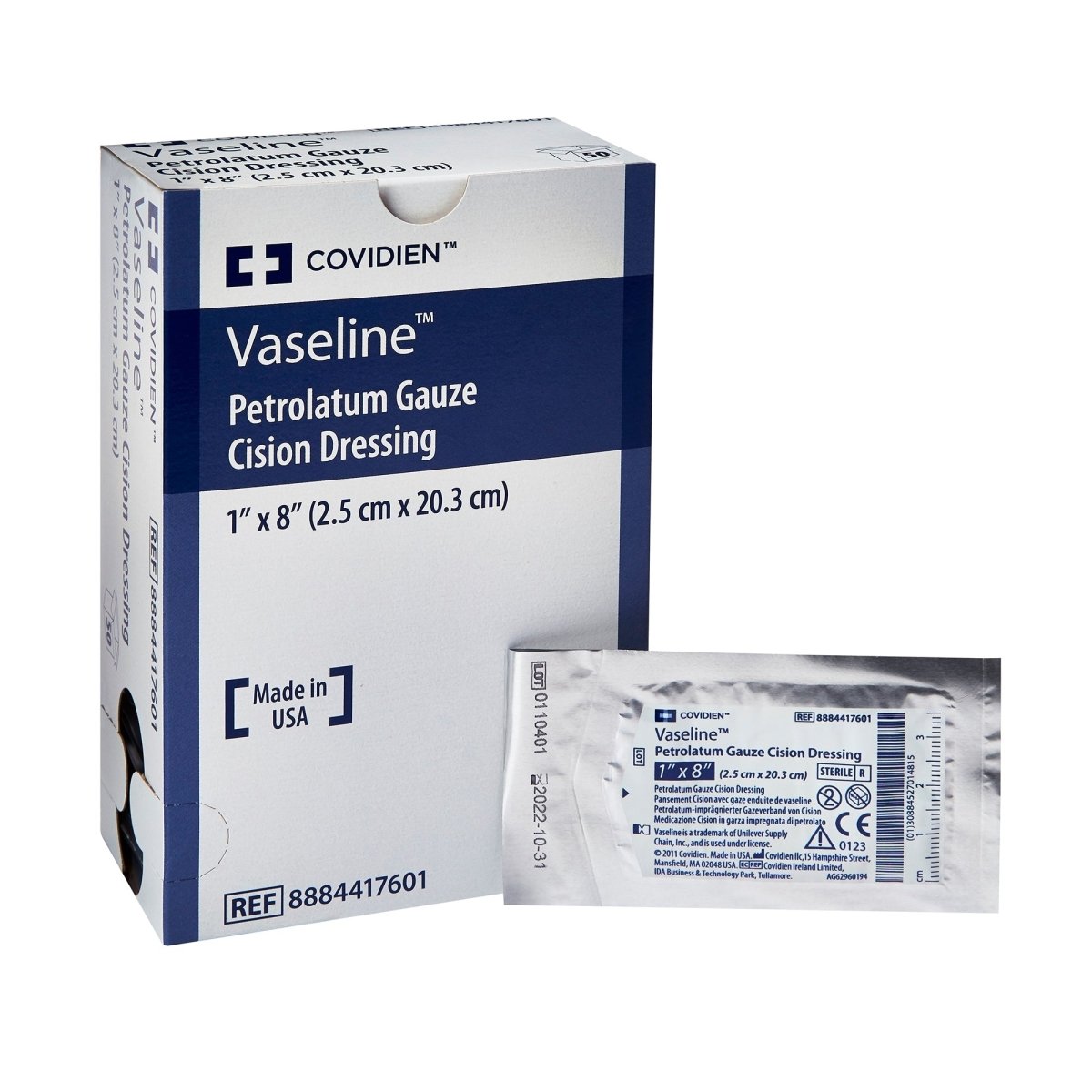 Covidien Vaseline Cision Petrolatum Impregnated Dressing, 1 x 8 Inch - 167694_BX - 1 Covidien Vaseline Cision Petrolatum Impregnated Dressing, 1 x 8 Inch - 167694_BX - 1