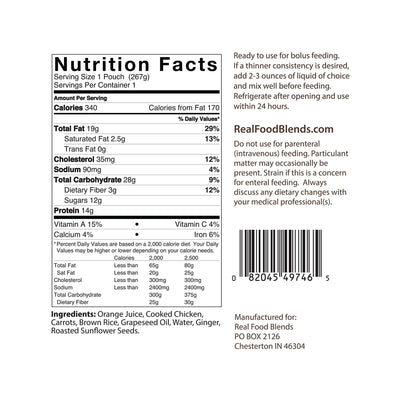 Real Food Blends Pureed Food Blends, Orange Chicken, Carrots & Brown Rice, 9.4 oz. Ready to Use Pouch -Case of 12 Real Food Blends Pureed Food Blends, Orange Chicken, Carrots & Brown Rice, 9.4 oz. Ready to Use Pouch -Case of 12
