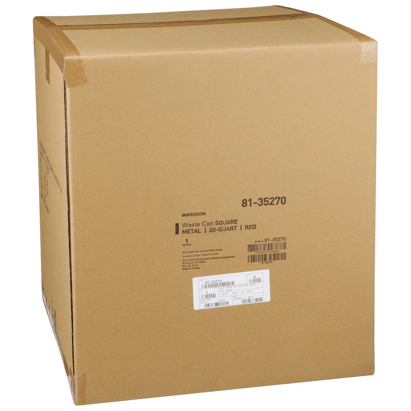 McKesson Trash Can with Plastic Liner, Square, Steel, Step-On, 20 QT, Red -Each McKesson Trash Can with Plastic Liner, Square, Steel, Step-On, 20 QT, Red -Each