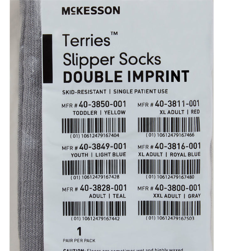 McKesson Terries Adult Slipper Socks Skid-Resistant Tread Sole and Top, 2X-Large, Gray -Case of 48 McKesson Terries Adult Slipper Socks Skid-Resistant Tread Sole and Top, 2X-Large, Gray -Case of 48