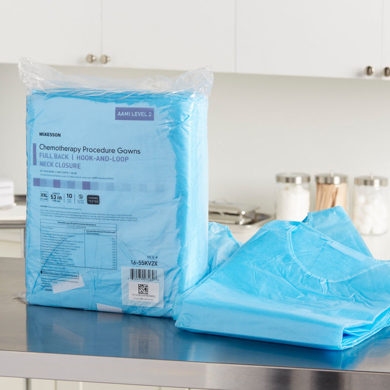 McKesson Chemotherapy Procedure Gown, 2X-Large, Blue -Case of 30 McKesson Chemotherapy Procedure Gown, 2X-Large, Blue -Case of 30