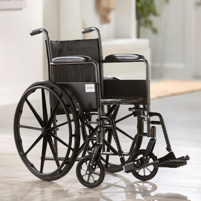 McKesson Dual Axle Wheelchair Full Length Arm Swing-Away Footrest, 18 Inch Seat Width -Each McKesson Dual Axle Wheelchair Full Length Arm Swing-Away Footrest, 18 Inch Seat Width -Each