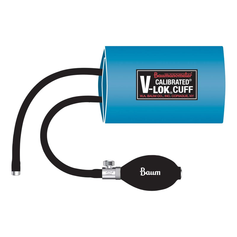 W.A. Baum Calibrated V-Lok Blood Pressure Cuff and Bulb, Adult, Blue, Arm, Medium, 25-35 cm -Each W.A. Baum Calibrated V-Lok Blood Pressure Cuff and Bulb, Adult, Blue, Arm, Medium, 25-35 cm -Each