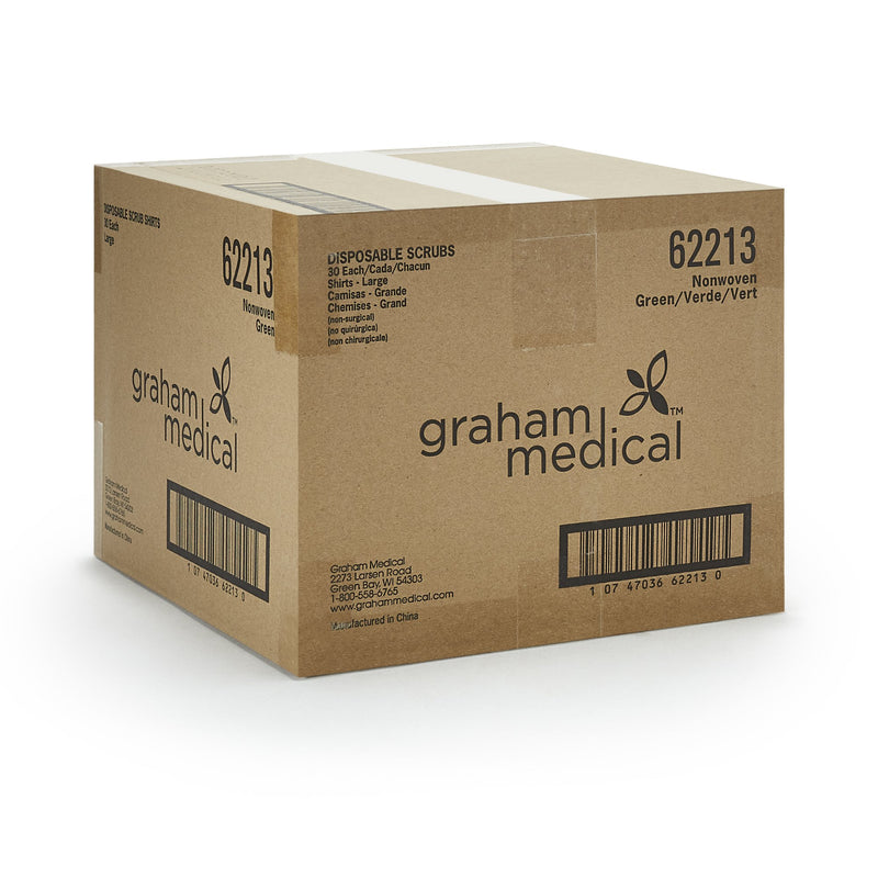 Graham Medical Scrub Shirt Without Pockets Short Sleeve, Large, Green -Case of 30 Graham Medical Scrub Shirt Without Pockets Short Sleeve, Large, Green -Case of 30