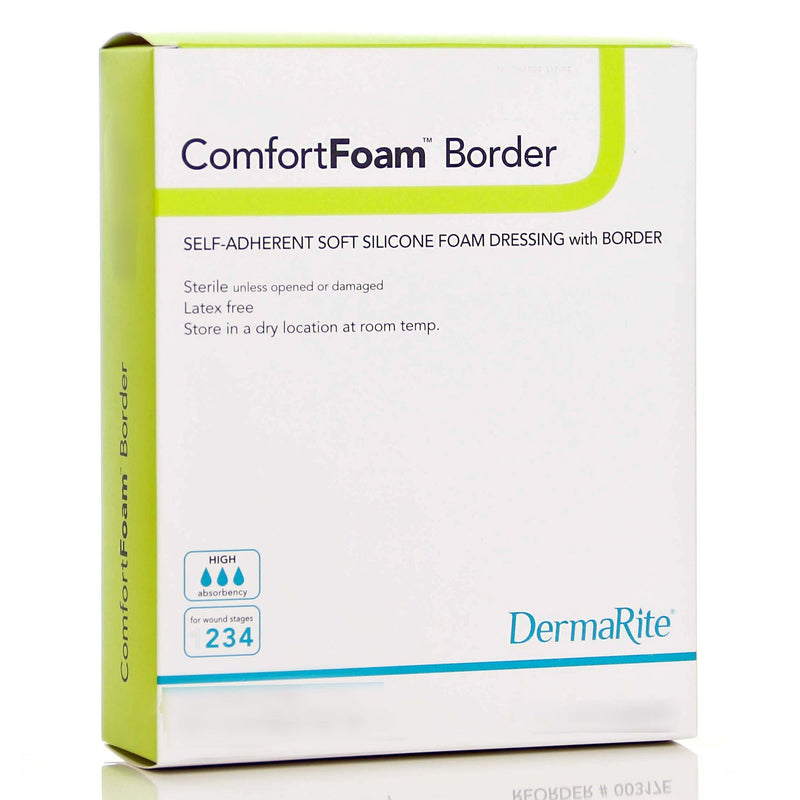 ComfortFoam Border Silicone Adhesive with Border Silicone Foam Dressing, 7-1/5 x 7-1/5 Inch - (7-1/5 X 7-1/5 Inch / Each) ComfortFoam Border Silicone Adhesive with Border Silicone Foam Dressing, 7-1/5 x 7-1/5 Inch - (7-1/5 X 7-1/5 Inch / Each)