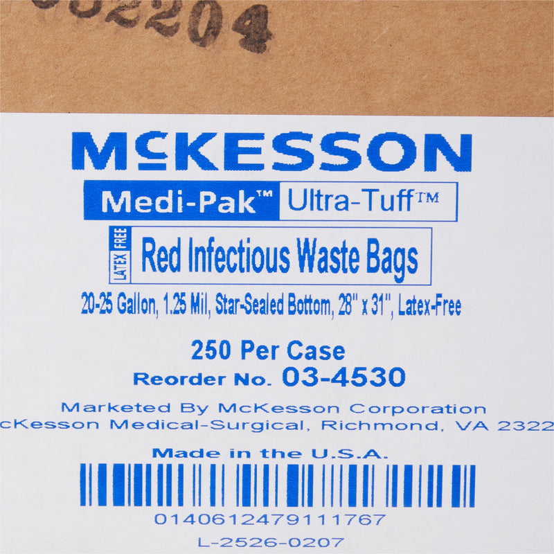 McKesson Red Infectious Waste Bag, 25 gal -Case of 250 McKesson Red Infectious Waste Bag, 25 gal -Case of 250