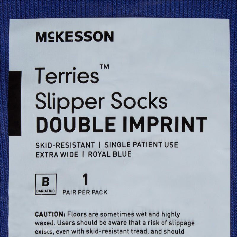 McKesson Terries Adult Slipper Socks Skid-Resistant Tread Sole and Top, Bariatric / X-Wide, Royal Blue -Case of 48 McKesson Terries Adult Slipper Socks Skid-Resistant Tread Sole and Top, Bariatric / X-Wide, Royal Blue -Case of 48