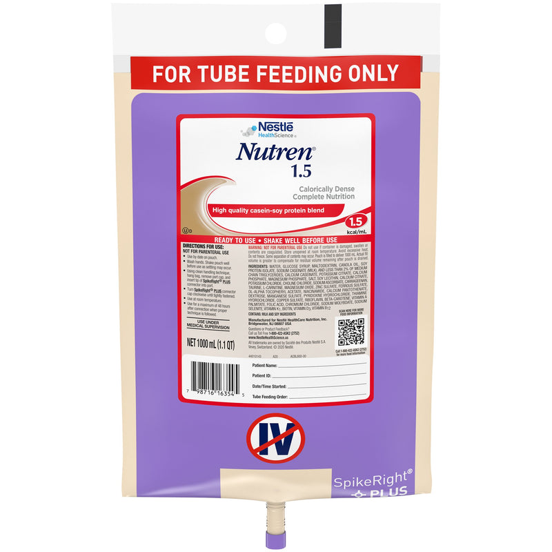 Nutren 1.5 Ready to Hang Tube Feeding Formula, 33.8 oz. Bag -Case of 6 Nutren 1.5 Ready to Hang Tube Feeding Formula, 33.8 oz. Bag -Case of 6