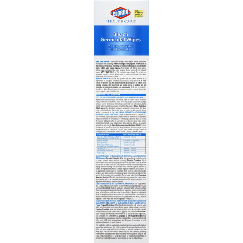Clorox Healthcare Bleach Germicidal Wipes, Individual Packets -Carton of 50 Clorox Healthcare Bleach Germicidal Wipes, Individual Packets -Carton of 50