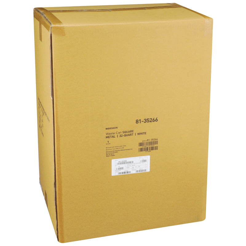 McKesson Trash Can with Plastic Liner, Square, Steel, Step-On, 32 QT, White -Each McKesson Trash Can with Plastic Liner, Square, Steel, Step-On, 32 QT, White -Each