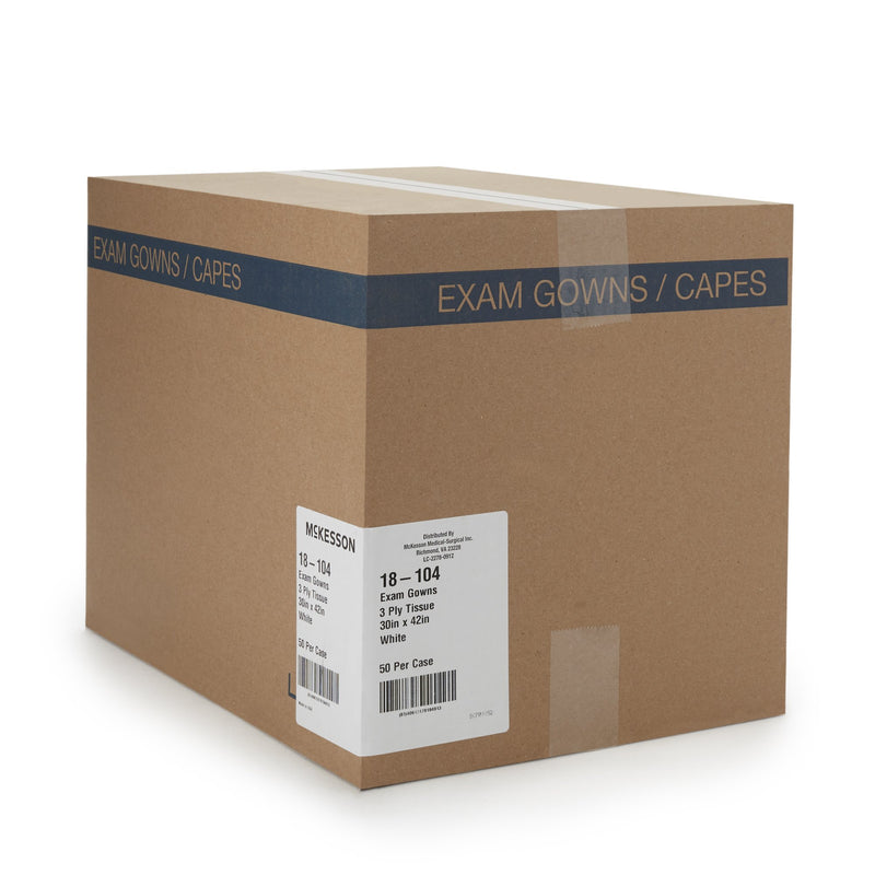 McKesson Patient Exam Gown Open Back, One Size Fits Most, White -Case of 50 McKesson Patient Exam Gown Open Back, One Size Fits Most, White -Case of 50