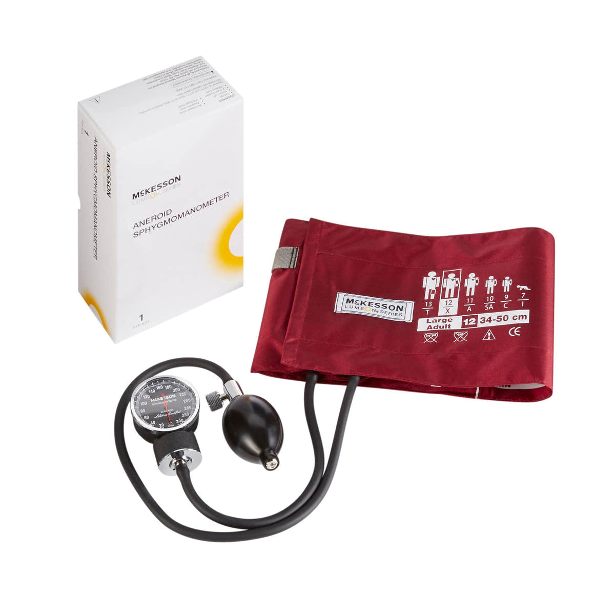 McKesson LUMEON Deluxe Aneroid Sphygmomanometer, Burgundy, Adult, Arm -Case of 20 McKesson LUMEON Deluxe Aneroid Sphygmomanometer, Burgundy, Adult, Arm -Case of 20
