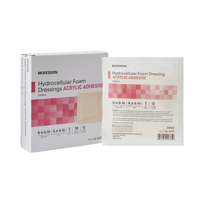 McKesson Acrylic Adhesive with Border Foam Dressing, 6 x 6 Inch - 1138299_BX - 1 McKesson Acrylic Adhesive with Border Foam Dressing, 6 x 6 Inch - 1138299_BX - 1