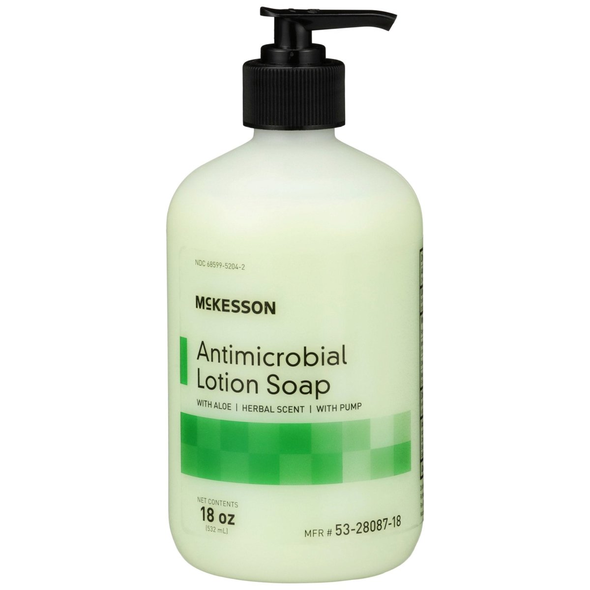 McKesson Antimicrobial Lotion Soap, Herbal Scent, 18 oz, Pump Bottle, Green, 0.95% Strength - 937908_EA - 1 McKesson Antimicrobial Lotion Soap, Herbal Scent, 18 oz, Pump Bottle, Green, 0.95% Strength - 937908_EA - 1