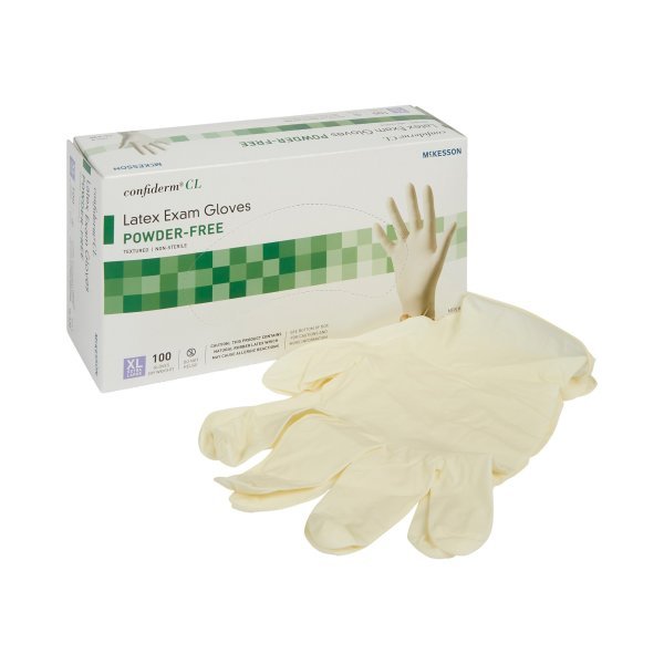 McKesson Confiderm NonSterile Latex Standard Cuff Length Textured Fingertips Ivory Exam Gloves - 921592_BX - 8 McKesson Confiderm NonSterile Latex Standard Cuff Length Textured Fingertips Ivory Exam Gloves - 921592_BX - 8